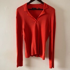 ORANGE COLLARED RIBBED TOP